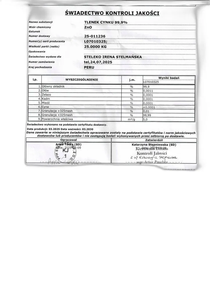 tlenek cynku wysokiej czystości